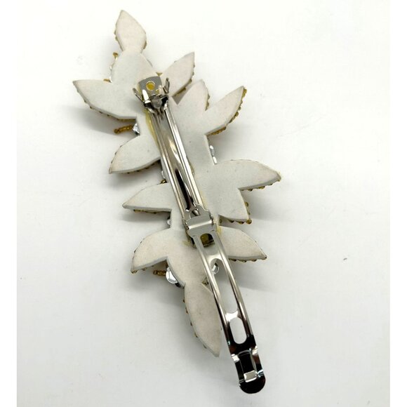 Floral Hair Barrette Bridal Prom Formal Gold-Tone Beaded & Silver Sequin - Picture 7 of 10